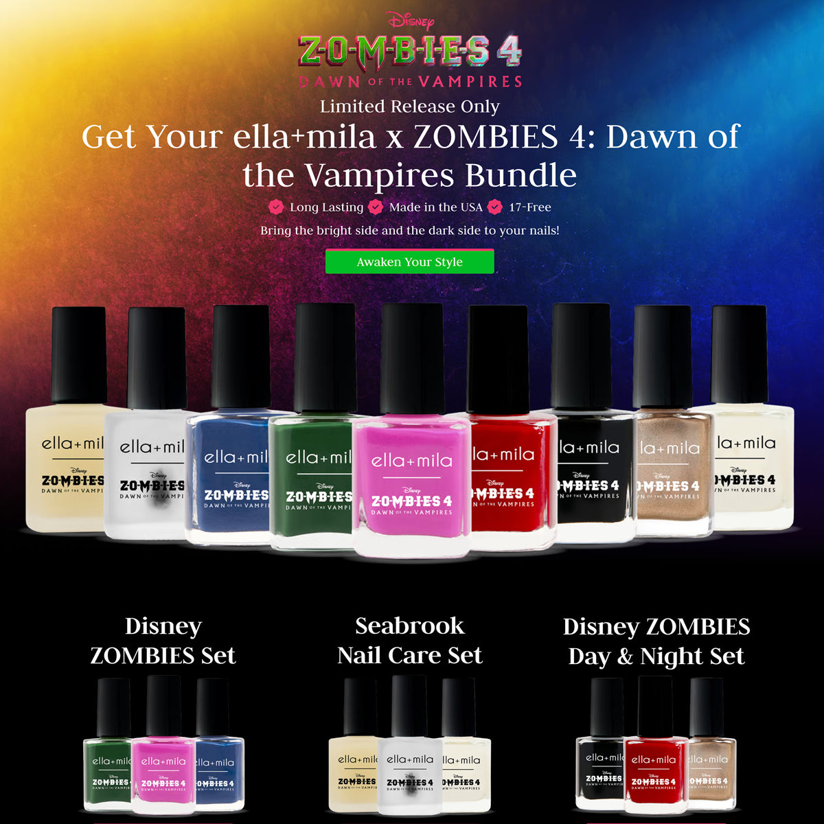 ella+mila Unveils Electrifying Disney’s ZOMBIES 4: Dawn of the Vampires Nail Polish Collection