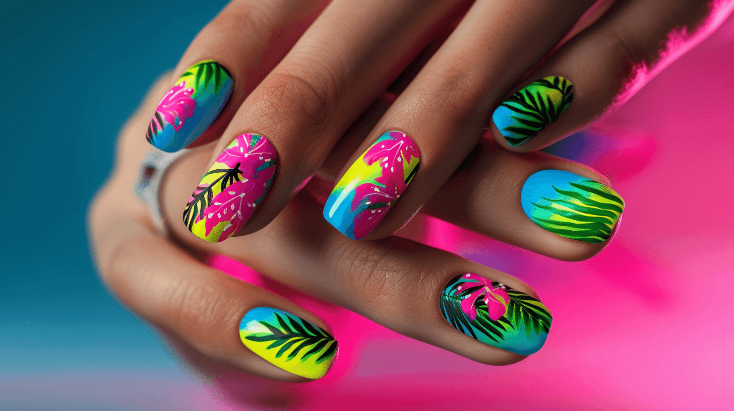 Long Nails with 3D Swirl Leaves