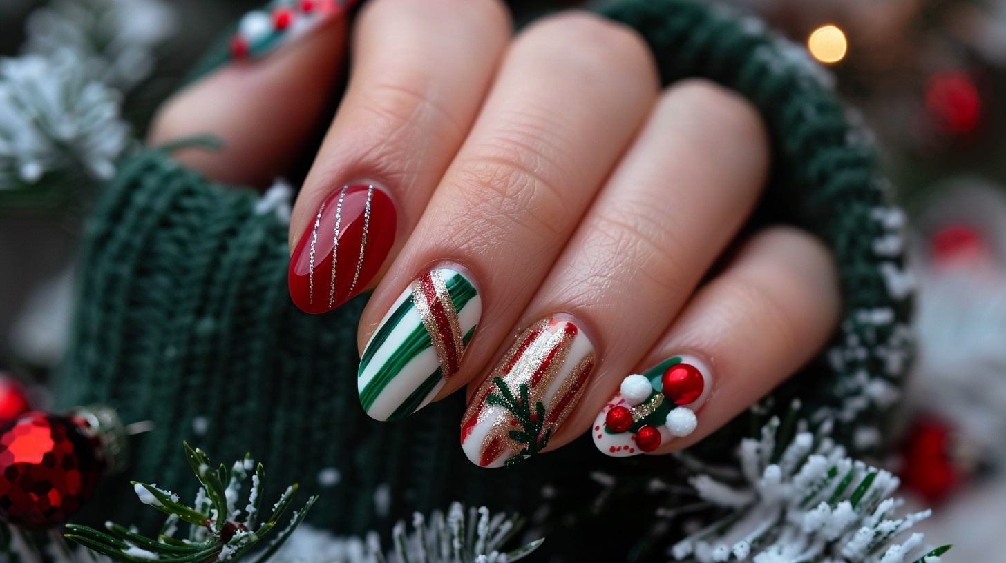 Holiday-themed Christmas manicure