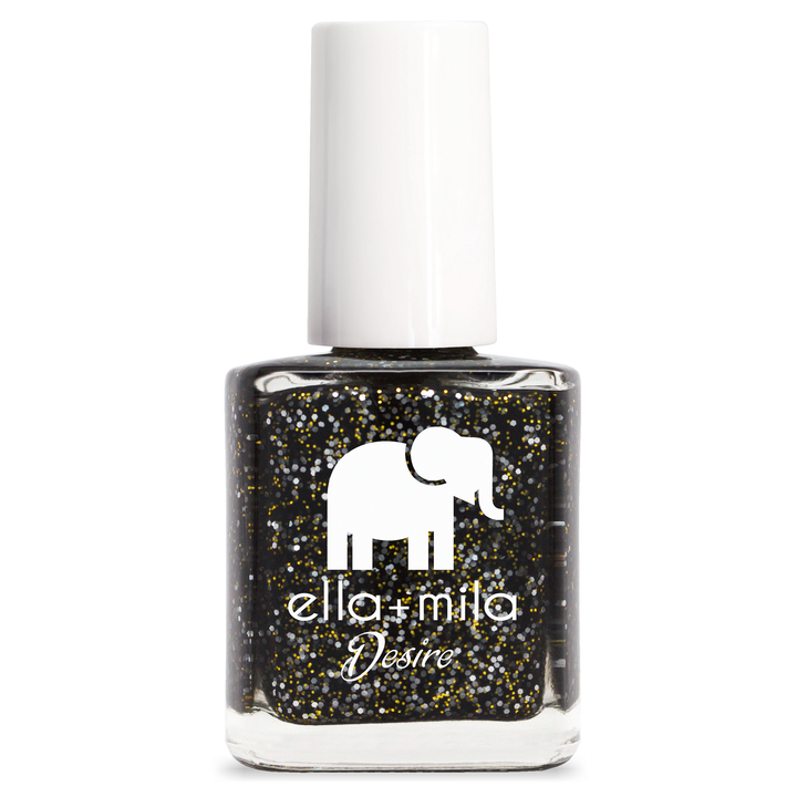 Black Tie Affair black glitter nail polish bottle – ella+mila