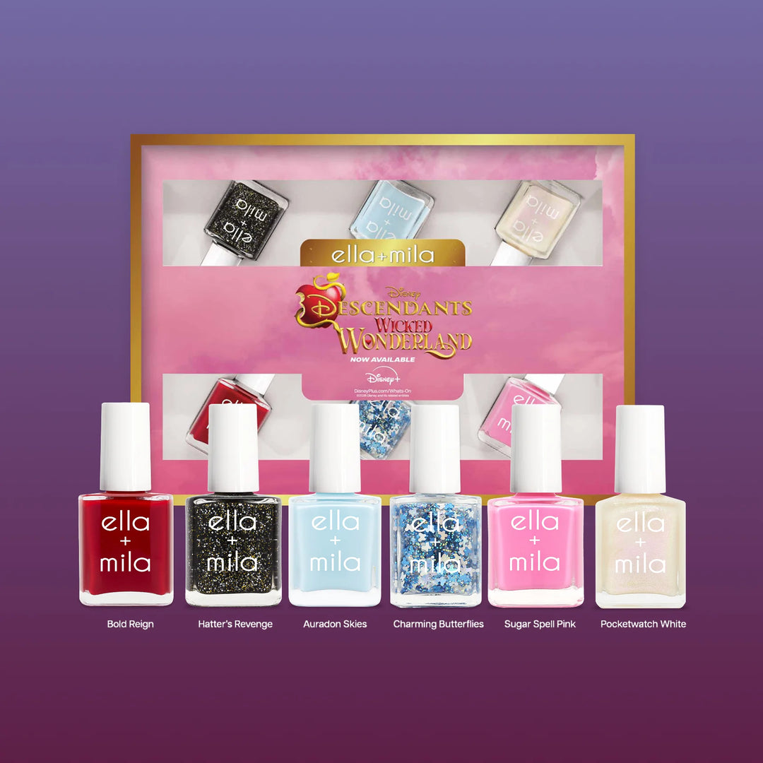 Descendants Wicked Wonderland 6-pack nail polish set in its gift box – ella+mila x Disney Descendants