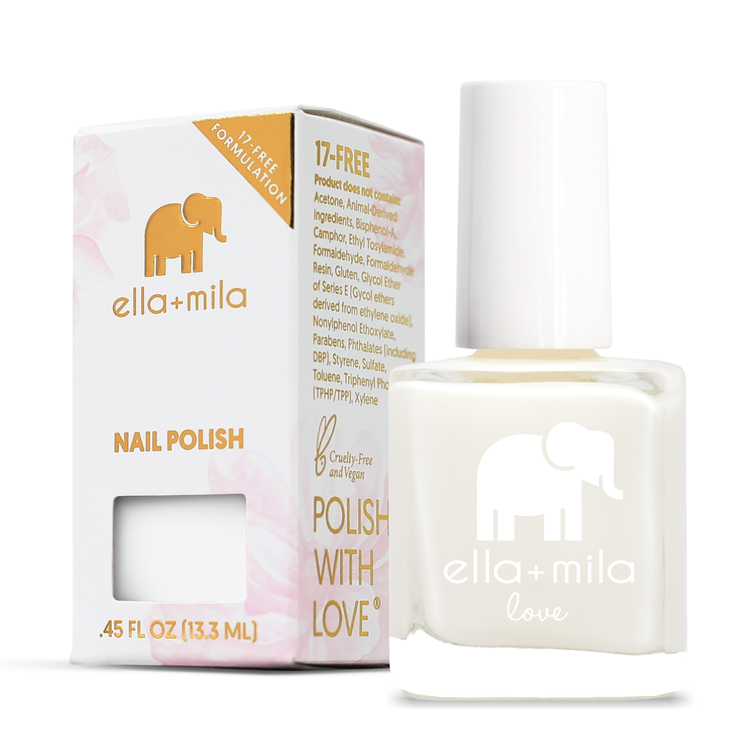 Pure Love white nail polish with its retail box, 0.45 fl oz