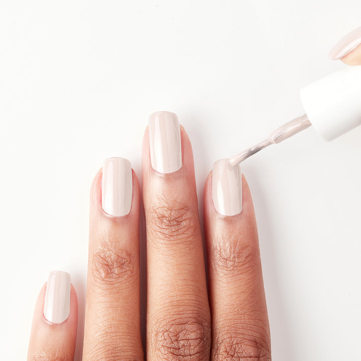 Applying Stonehearted neutral creamy grey nail polish