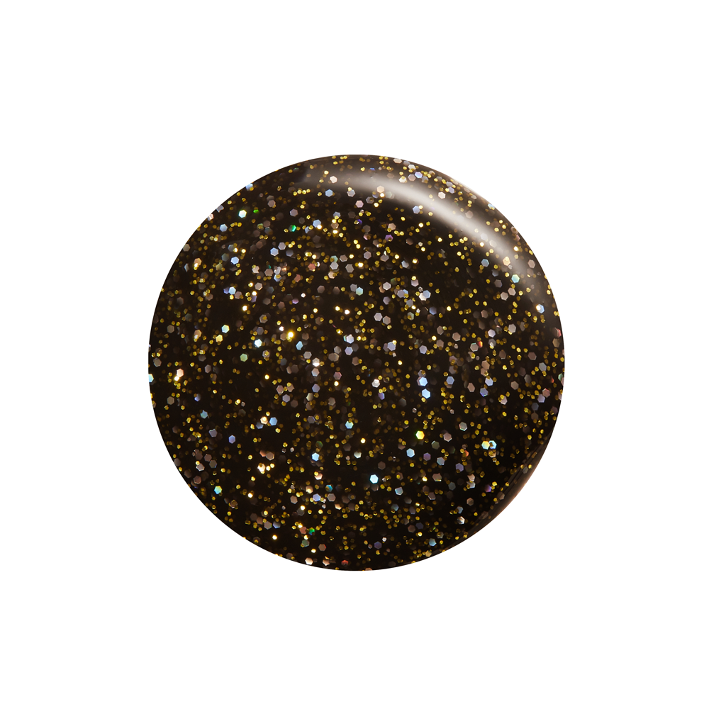 Black Tie Affair black tint with gold glitter nail polish color swatch