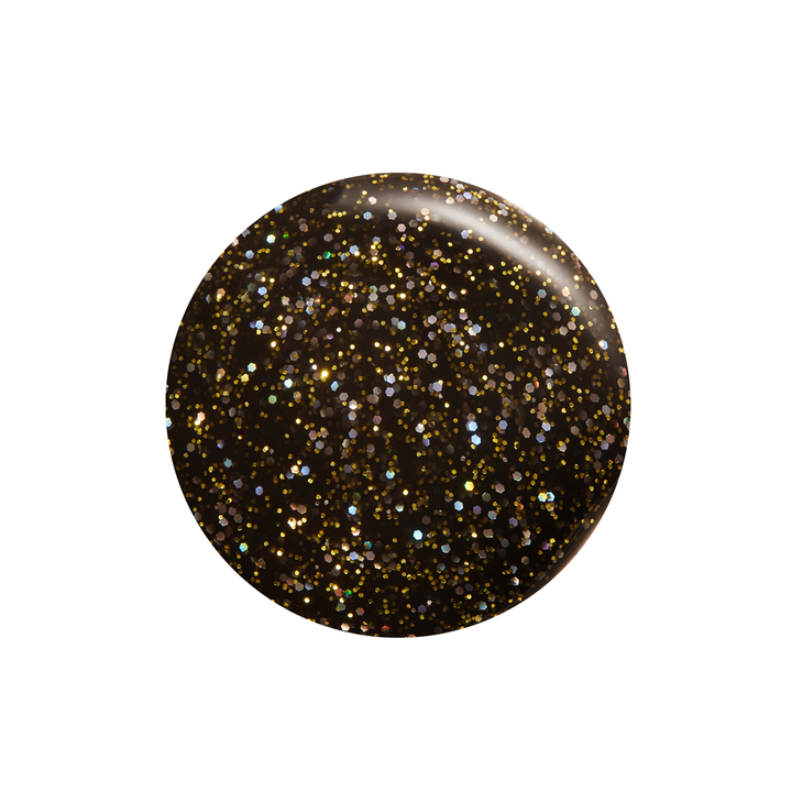 Black Tie Affair black tint with gold glitter nail polish color swatch