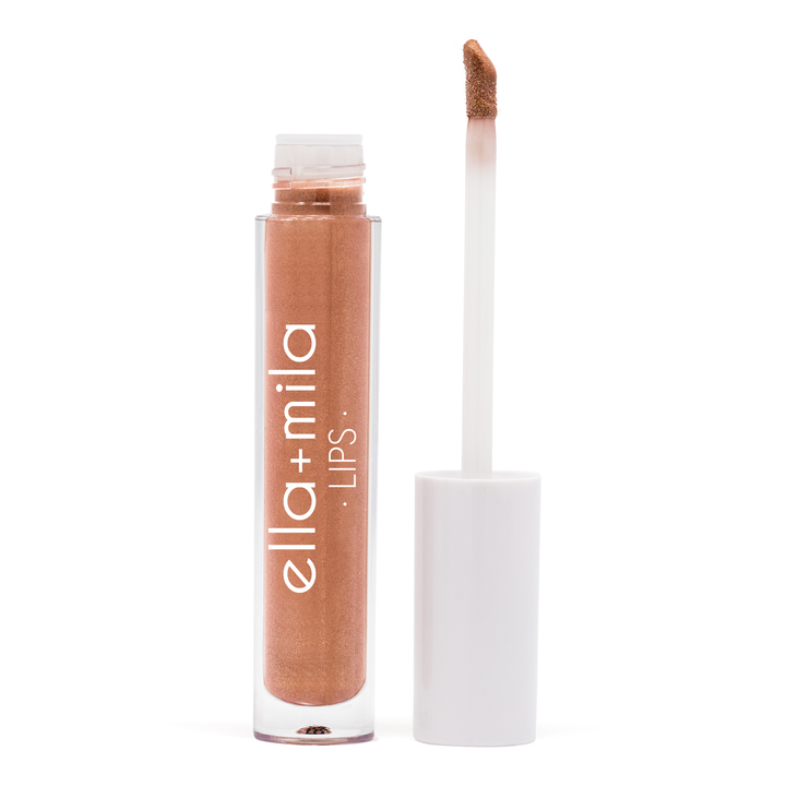 Bronze Babe golden bronze shimmer lip gloss tube with applicator wand – ella+mila Lips