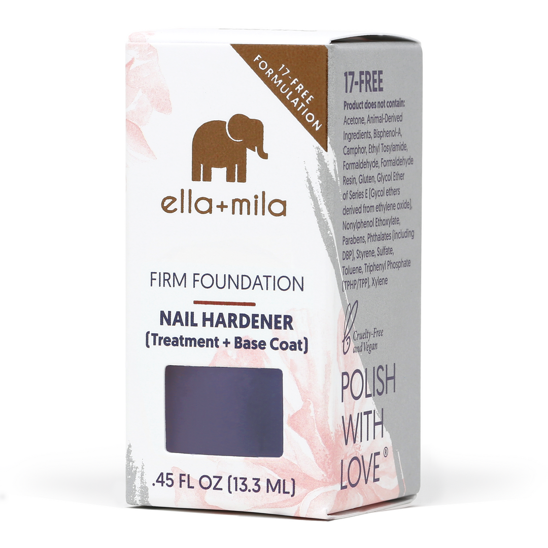 Firm Foundation nail hardener treatment and base coat with its retail box, 0.45 fl oz