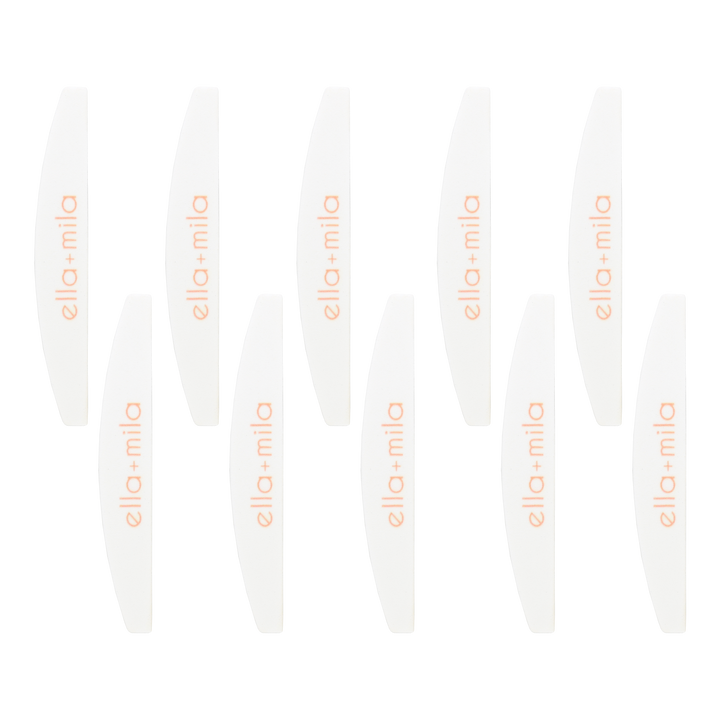 Ten white half-moon file buffers arranged in rows