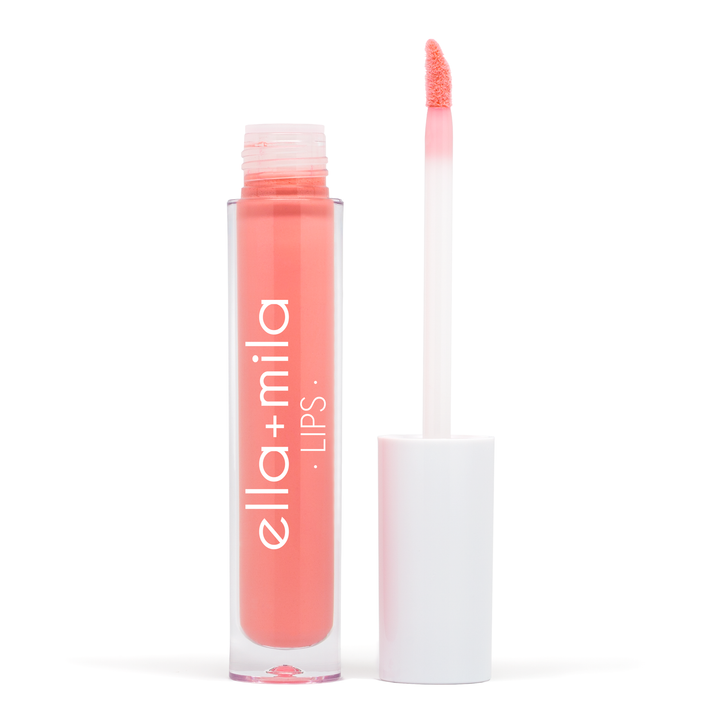 Strapless peach coral lip gloss tube with applicator wand – ella+mila Lips