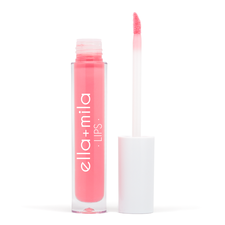 Glossy Stripped coral pink lip gloss tube with applicator wand – ella+mila Lips